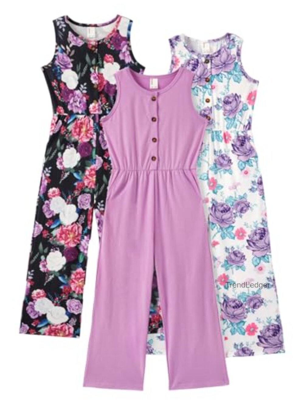 Girls 3 Pack Floral Jumpsuits Romper Pants Pockets 5-14Y